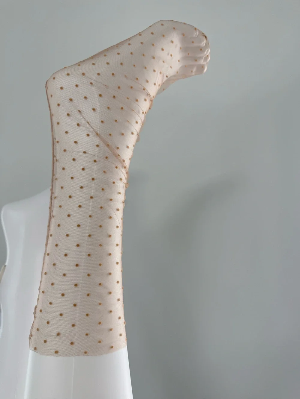 Sheer Beige Polka Dot Dress Socks